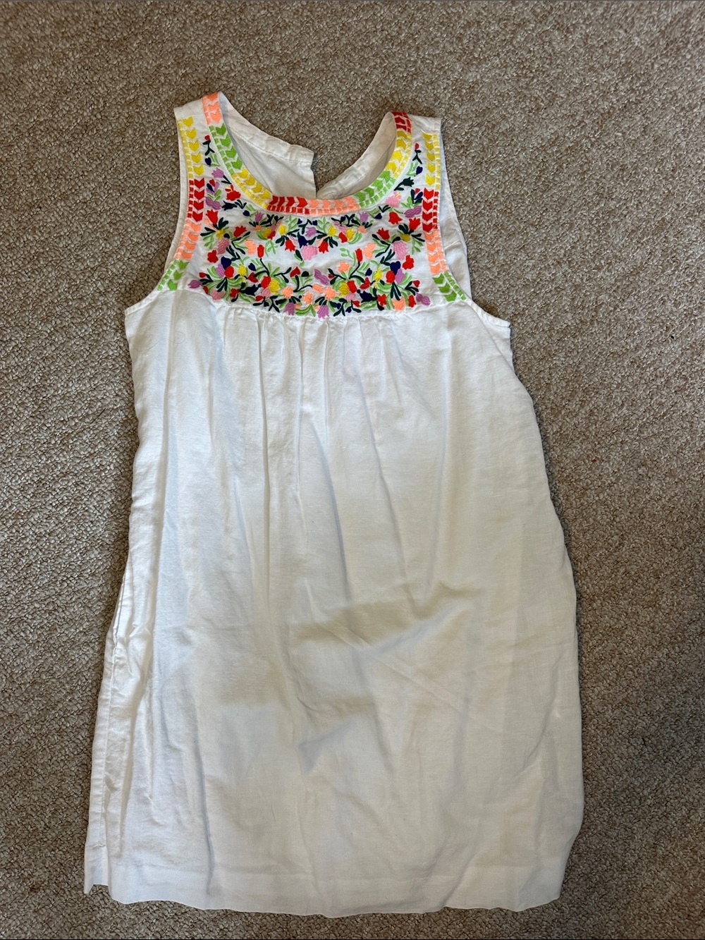 J. Crew White Sleeveless Dress with Neon Floral Yoke